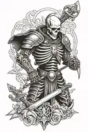 skeleton warrior armour holding a sword tattoo design idea