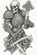 skeleton warrior armour holding a sword tattoo design idea