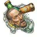 alcoholism, man drowns in bottle morphing tattoo design idea