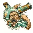 alcoholism, man drowns in bottle morphing tattoo design idea