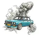 bmw e30 in flames tattoo design idea