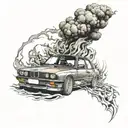 bmw e30 in flames tattoo design idea