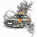 bmw e30 in flames tattoo design idea