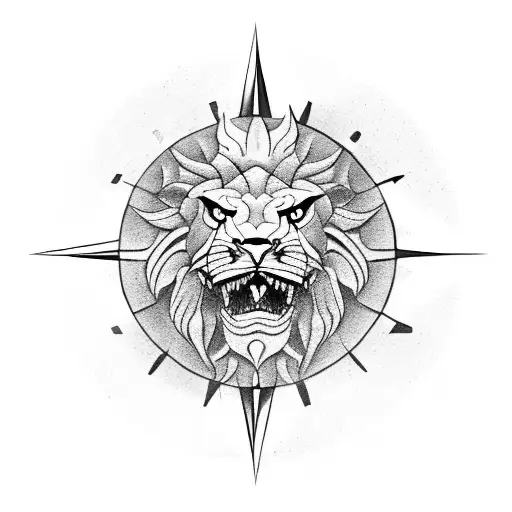 dragon lion compass tattoo design idea