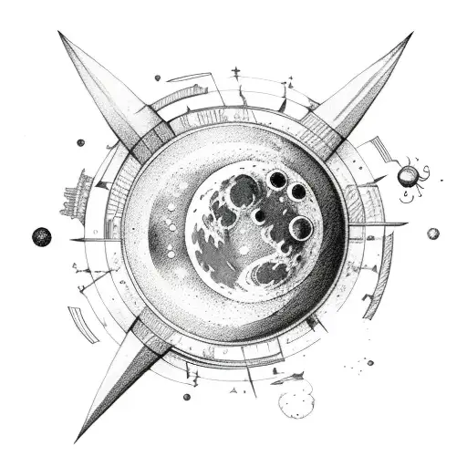 moon Saturn sun and Capricorn constellation tattoo design idea