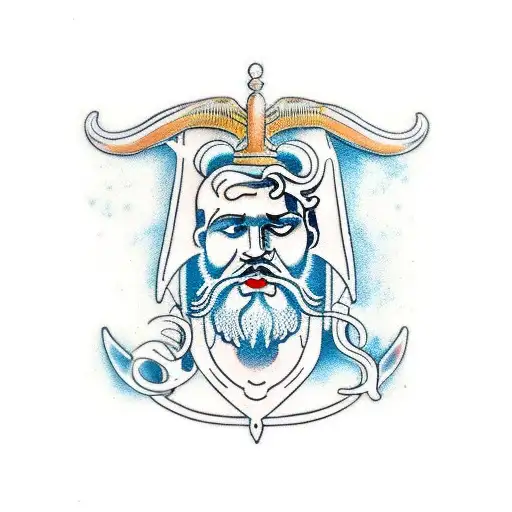 poseidon and piano keys tattoo design idea