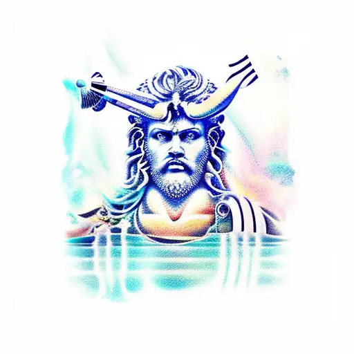 poseidon and piano keys tattoo design idea