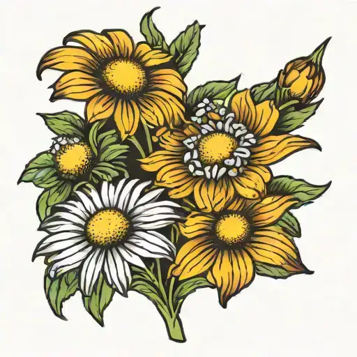 chamomile and black-eyed susan flower tattoo design idea