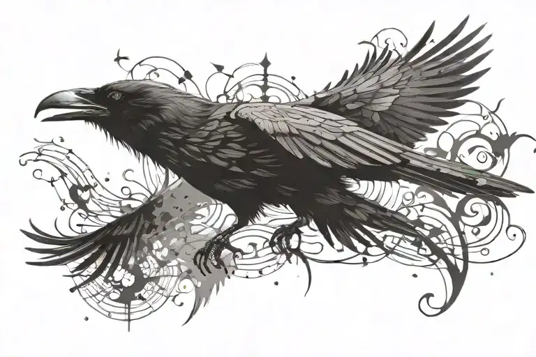 raven flying tattoo design idea