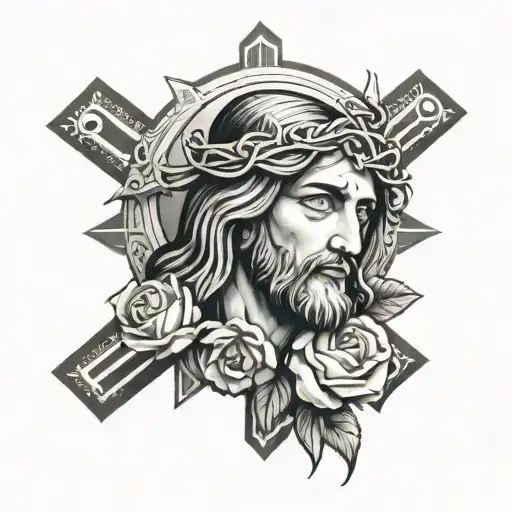 rose, Jesus cross Jesus face tattoo tattoo design idea