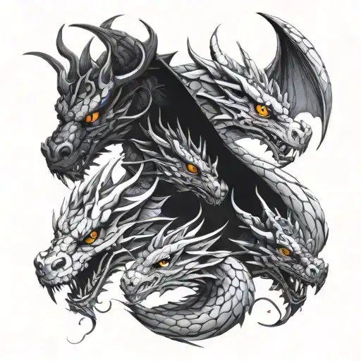 3 different looking dragons separate from each member represented. mesmerizing eyes. can tell what is at first glance tattoo design idea