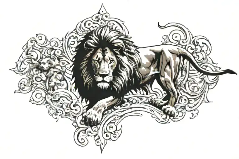 lion with wife and la familia tattoo design idea