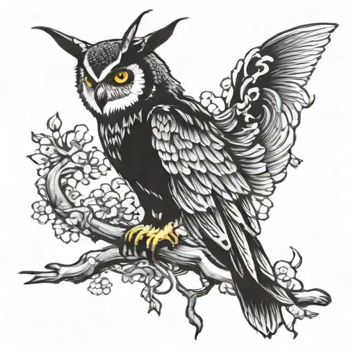 capricorn goat wise owl perched tattoo design idea