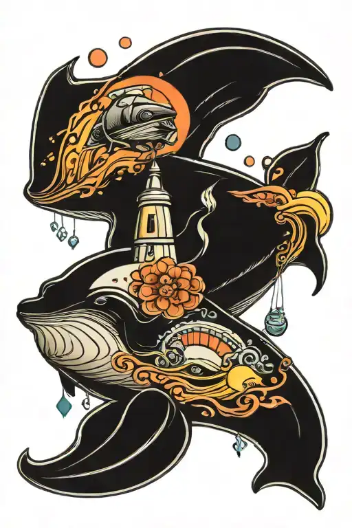 The whale is like a rocket going up tattoo design idea