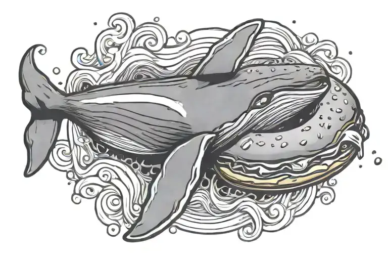 A whale jumps through a donut tattoo design idea