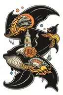 The whale is like a rocket going up tattoo design idea