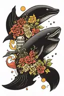 The whale is like a rocket going up tattoo design idea