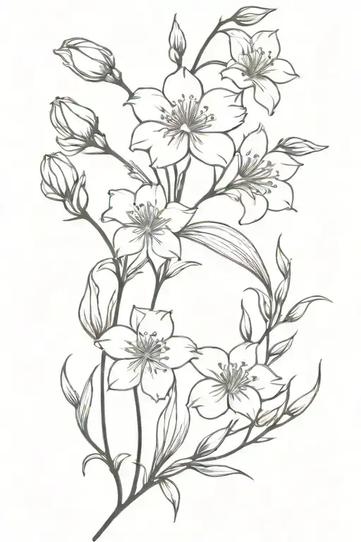 rose, lily of the valley, daffodil, cosmos flower bouqet with long intertwined stems tattoo design idea