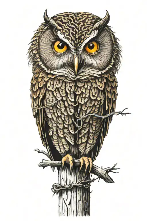 banr owl perched on a old barbed wire fence post tattoo design idea