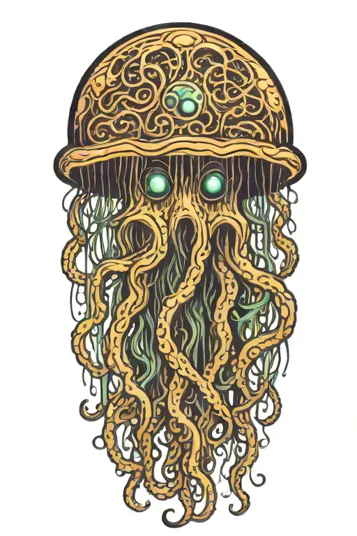 cthulu inspired jellyfish gracefully swimming underwater tattoo design idea