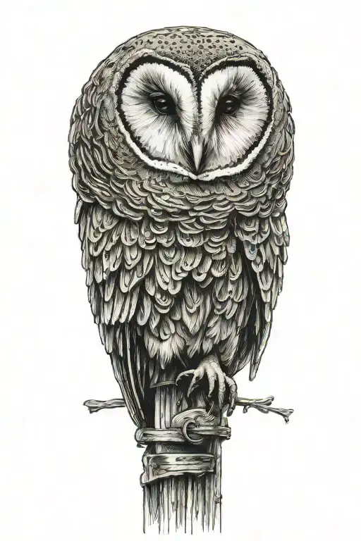 barn owl perched on a old barbed wire fence post tattoo design idea