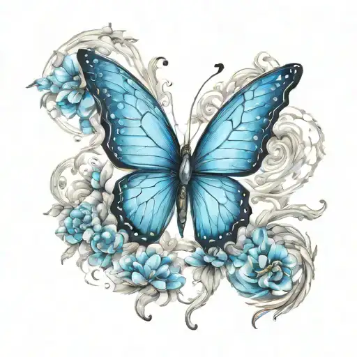 Blue butterfly flying tattoo design idea