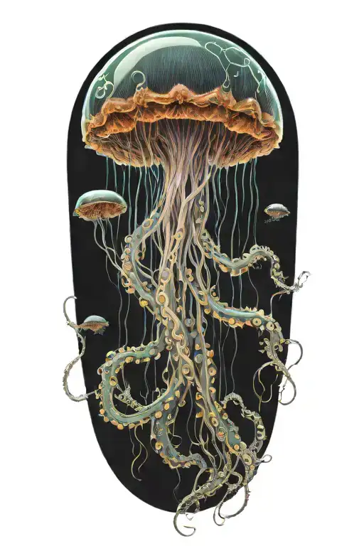 cthulu inspired jellyfish gracefully swimming underwater tattoo design idea