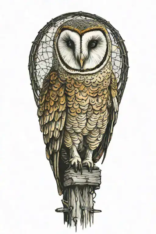 barn owl perched on a old barbed wire fence post tattoo design idea