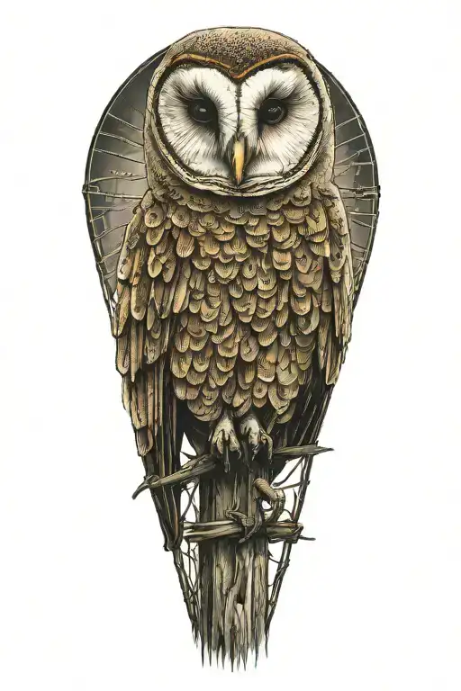 barn owl perched on a old barbed wire fence post tattoo design idea