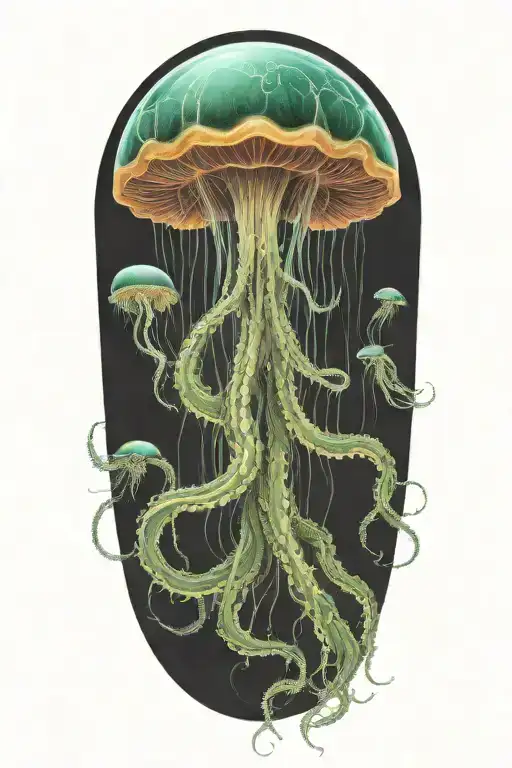 cthulu inspired jellyfish gracefully swimming underwater tattoo design idea