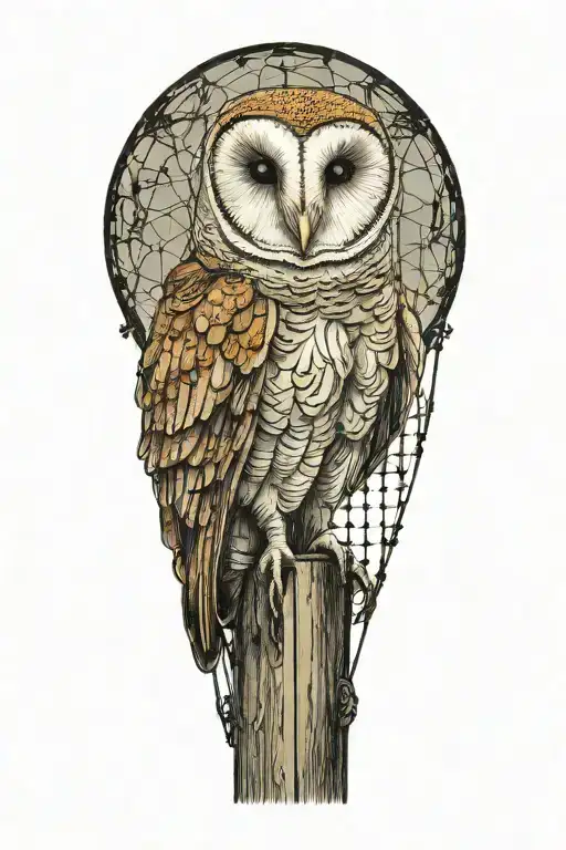 barn owl perched on a old barbed wire fence post tattoo design idea