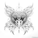 An intricate dotwork design of a raven perched on a vslknut symbol tattoo design idea
