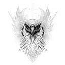 An intricate dotwork design of a raven perched on a vslknut symbol tattoo design idea