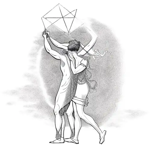 Orpheus and Eurydice simple no shadowing Orpheus is blindfolded and Eurydice is behind him  tattoo design idea