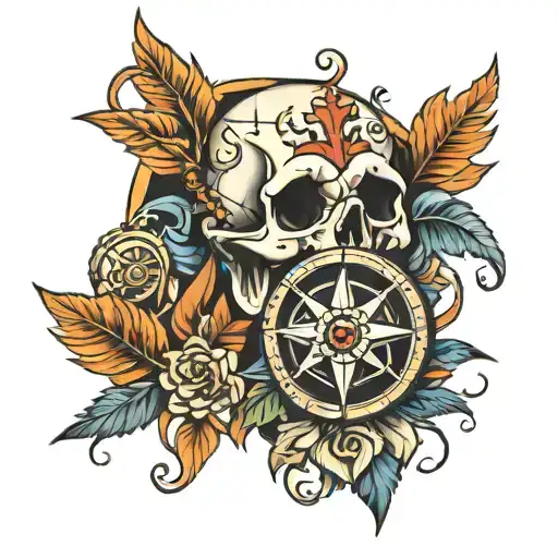 Skull and compass tattoo design idea