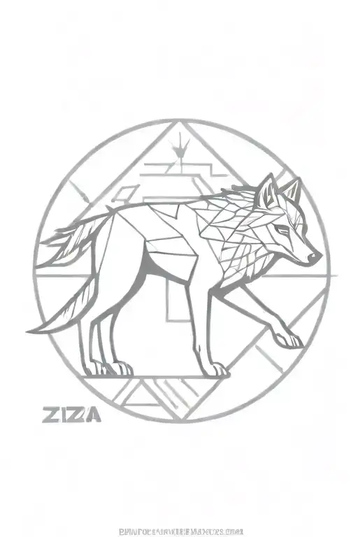 A geometric design incorporating elements of New Mexico culture, such as a Zia symbol and a wolf silhouette tattoo design idea