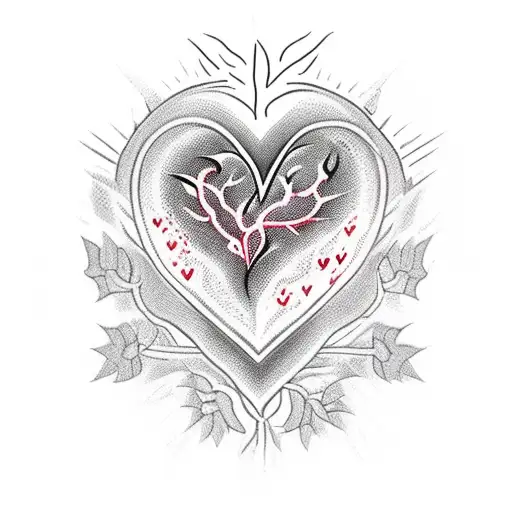 A heart with fire on the top and thorns around it. Put n eye inside tattoo design idea