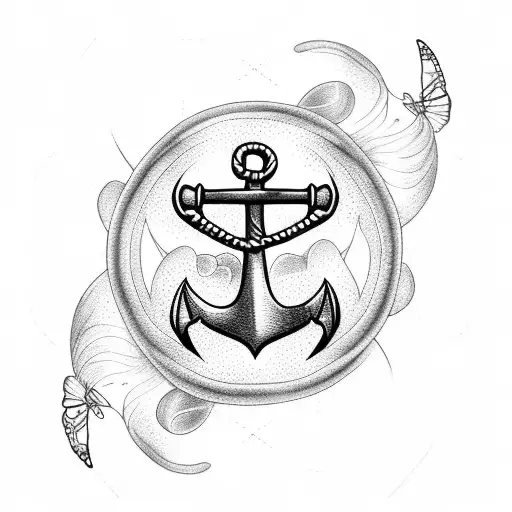 Blackwork "Anchor, Butterfly, Flowers" Tattoo Idea BlackInk AI