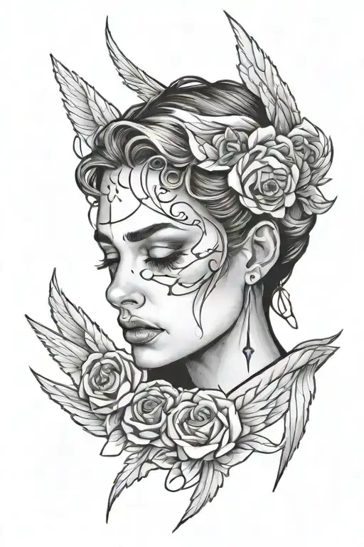 angle crying woman tattoo design idea