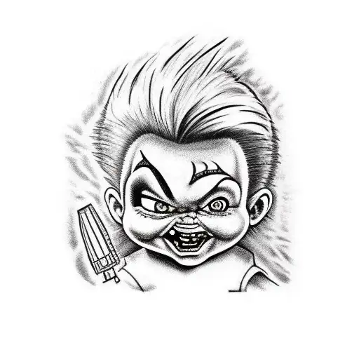 one half chucky from rugrats other half chucky from child's play, on the bottom says choose wisely tattoo design idea