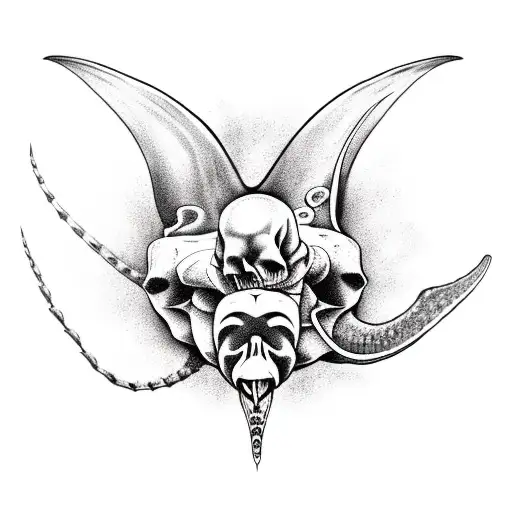 skull with a sting ray coming out of it and a octopus fighting a shark  tattoo design idea