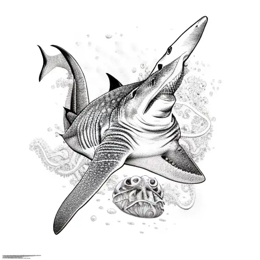 Shark , sting rays ,octopus , jelly fish, water and skulls  tattoo design idea