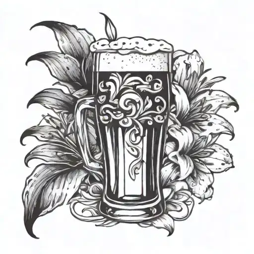 beer in glass and lily flower  tattoo design idea