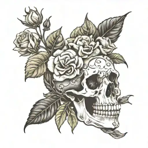 black Pepper plant combined with a Dog skull and roses tattoo design idea