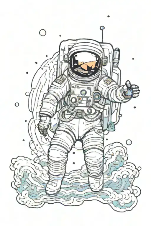 psychedelic space astronaut floating in space looking tattoo design idea