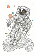 psychedelic space astronaut floating in space looking tattoo design idea