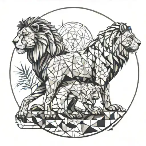 father and son, father is libra zodiac, son is a lion tattoo design idea