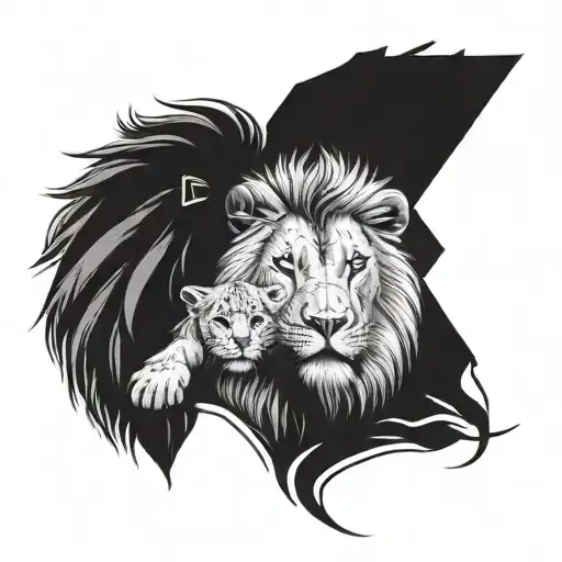 father and son, father is libra zodiac, son is a lion tattoo design idea