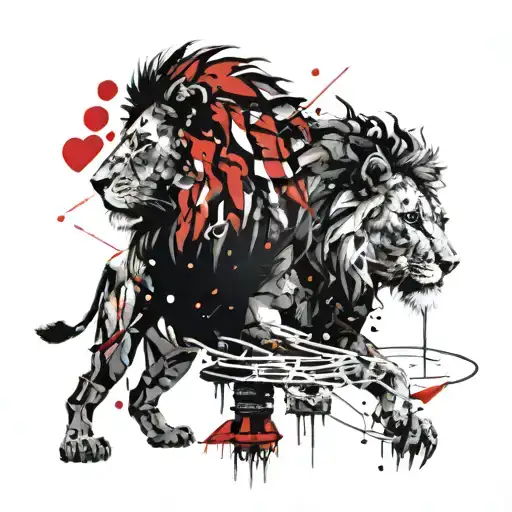 father and son, father is libra zodiac, son is a lion tattoo design idea