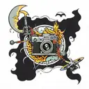 lower arm tattoo travis scott, drone, camera, moon mix tattoo design idea